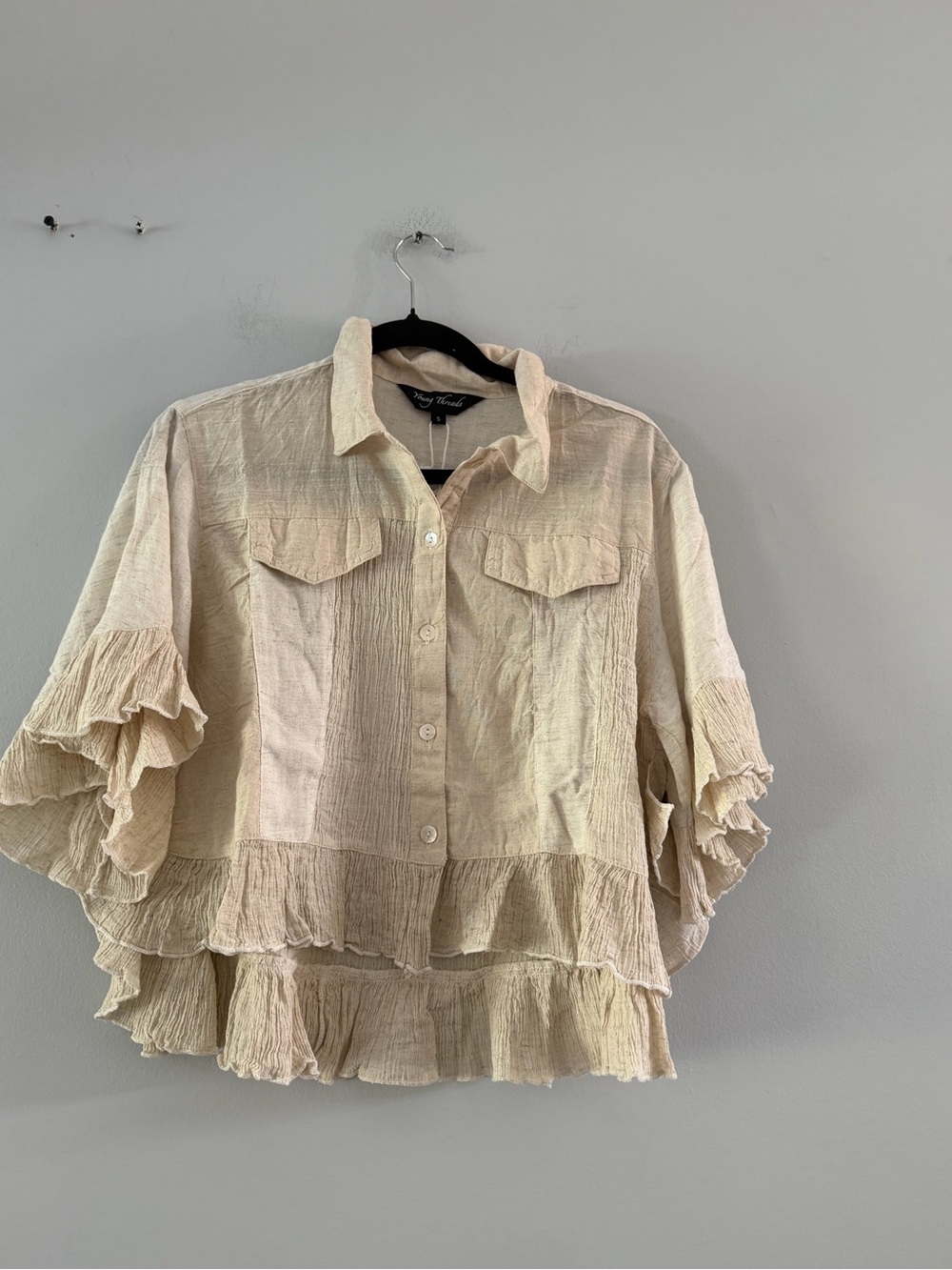 Young Thread Natural Ruffle-Hem Button-Up Shacket - Picture 5 of 7
